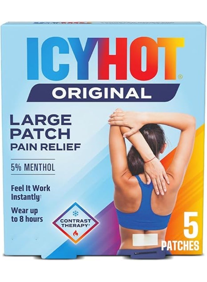 Icy Hot لصقة طبية قوية لتخفيف الألم للظهر أو منطقة كبيرة، 5 قطع - Image 1
